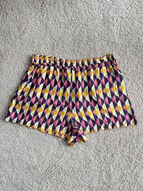 Anthropologie Pink Yellow Navy Geometric Lightweight High Rise Shorts Size Large